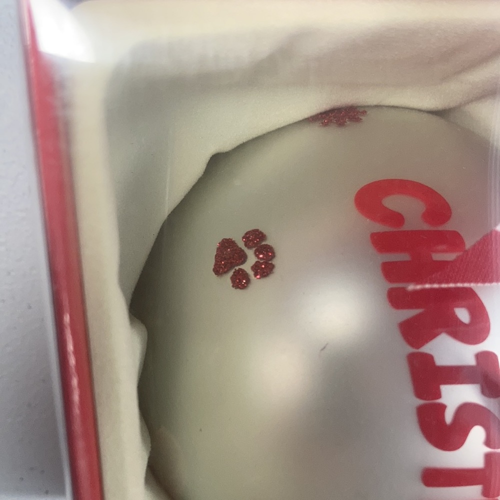 2 ornaments. Meowy Christmas kitty cat themed Holiday ornament w bow w stripes - Picture 12 of 14